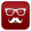 Nerd glasses and mustaches icons. Red web button on white background. Royalty Free Stock Photo